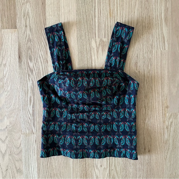 Maeve Parrot Printed Ruched Tank - Picture 2 of 5